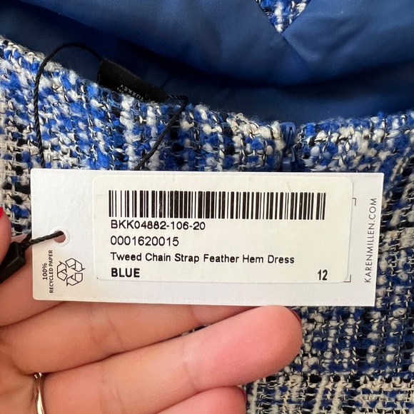 Karen Millen Tweed Chain Strap Feather Hem Midi Dress - Picture 4 of 4